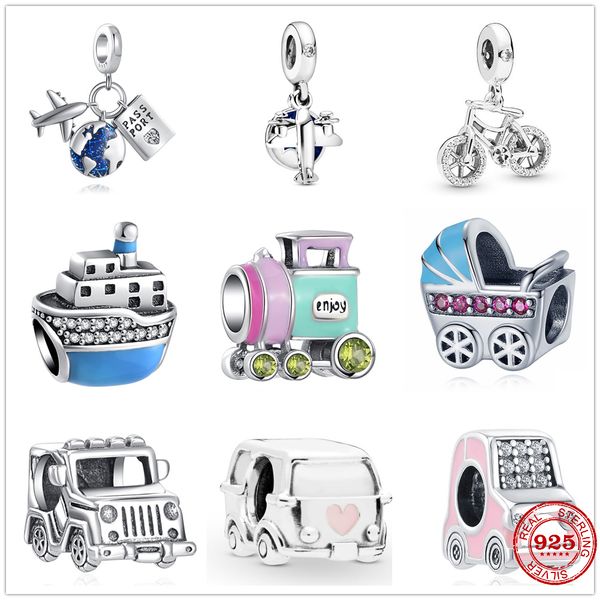 925 Gümüş Gümüş Dangle Charm Train Uçak Araba Boncuk Boncuk Fit Pandora Charms Bilezik DIY Takı Aksesuarları