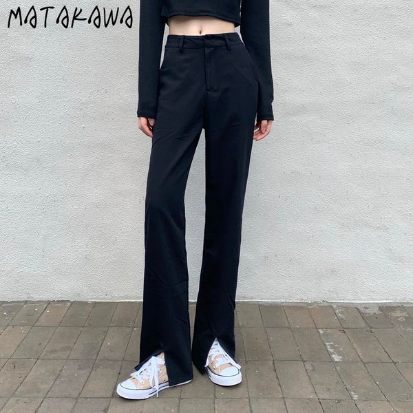 

black suit womens pants high waist split wide leg drape casual trousers autumn and winter straight loose 210506, Black;white