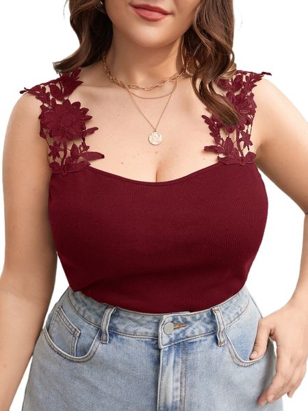 

plus guipure lace appliques cami q3qs#, Black