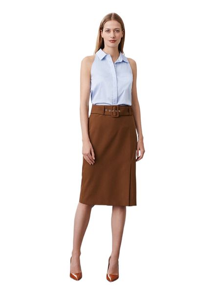

motf premium wool-mix straight belted skirt m1fa#, Black