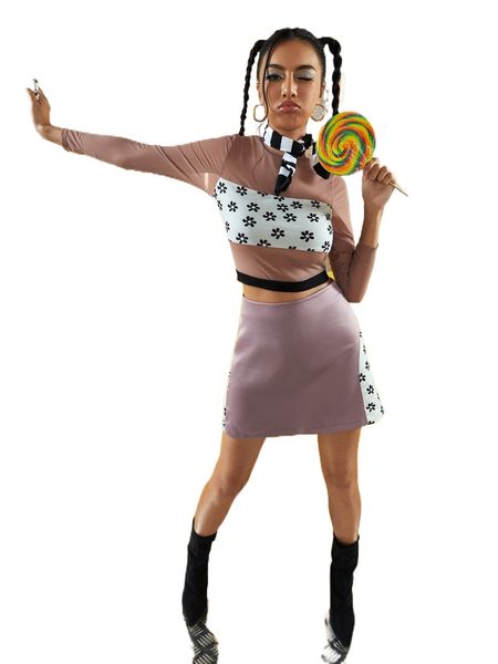 

x valerie hsin floral panel colorblock tie back crop l34o#, White