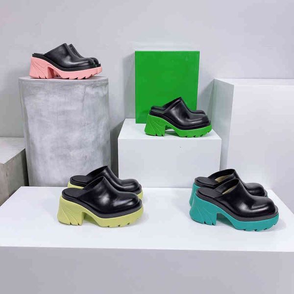 

flash clogs slippers italian calfskin leather chunky mules heels platform shoes runway sandals closed toes luxury designers gpym, Black