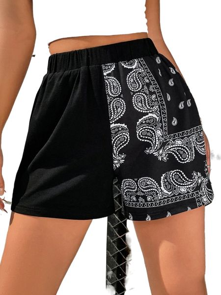 

paisley print track shorts x1fl#, White;black