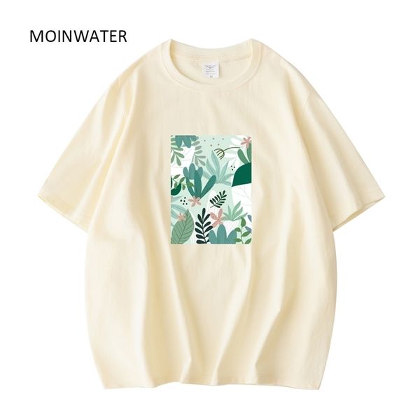 

moinwater women cotton short sleeve t shirts female beige casual print summer tees white pink mt22003 220509