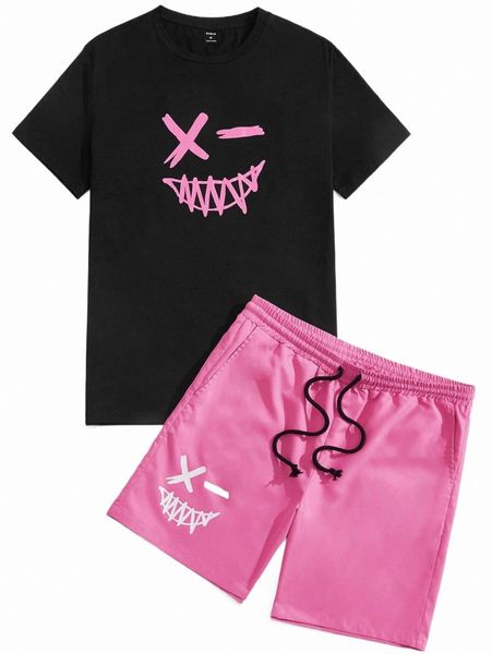 

men cartoon graphic & shorts set 10dz#, Gray