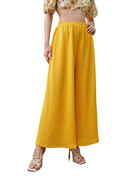 

women wide leg elastic waist pants o3ns#, Black;white