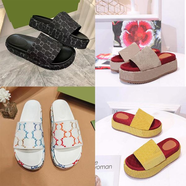 

designer thick bottom sandals women slippers embroidered shoes cotton platform fashion slipper letter flat mules lady sandals stylist summer, Black