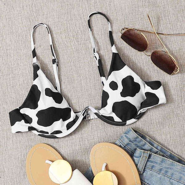 

2022 single cow printed swimsuit women's one-piece steel tray bikini split, White;black