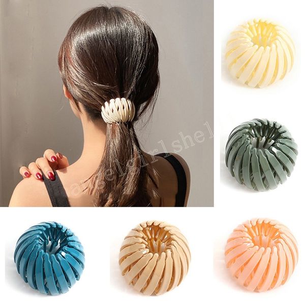 

fashion women bun hair claw horsetail buckle hair clip bird nest expanding geometric headwear female ponytail hair accessories, Slivery;white