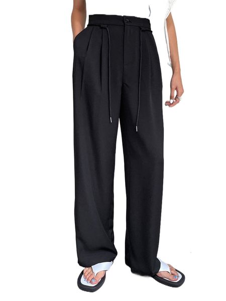 

dazy solid slant pocket pants t0oy#, Black;white