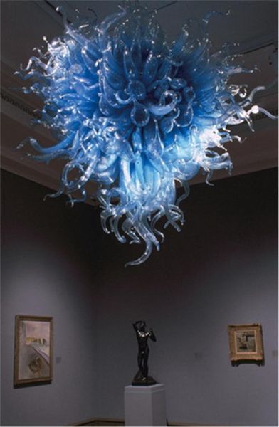 Pendelleuchten, Heimdekoration, hohe Deckenleuchte, Dale-Chihuly-Stil, mundgeblasenes Glas, blauer Kronleuchter