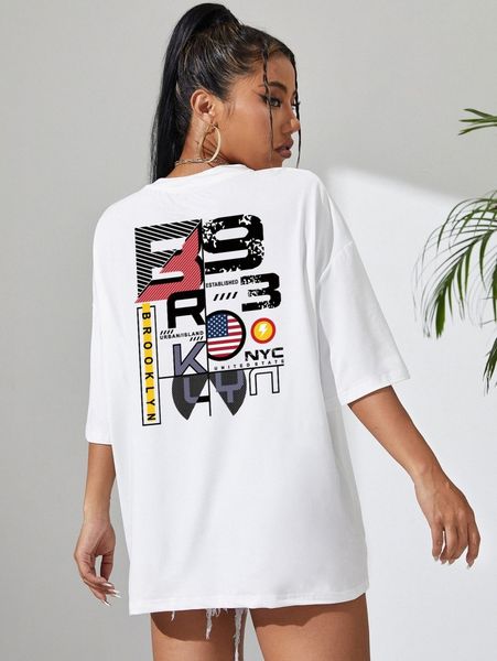 

flag & letter graphic t-shirt x5kc#, White