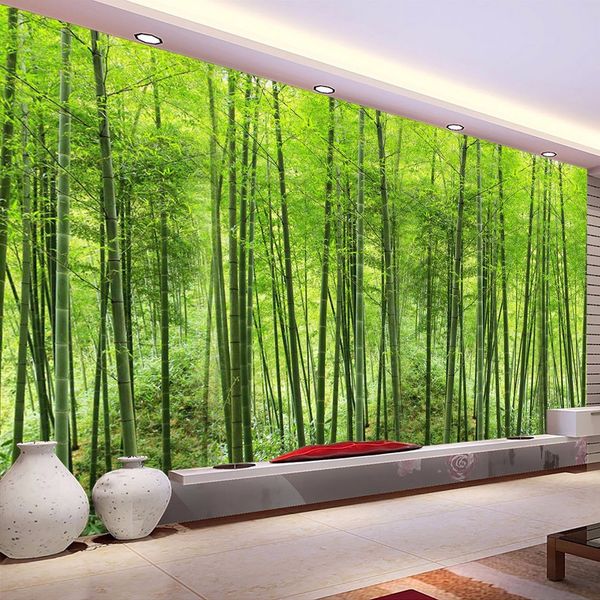 Nature Landscape Green Bamboo Forest Photo Murale Dimensione personalizzata sfondi 3D per muro divano soggiorno TV Decollo a parete