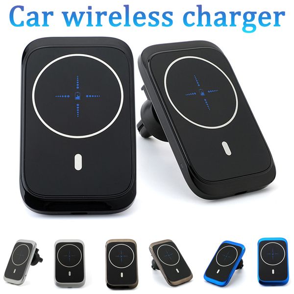 Qi Caricabatterie wireless a ricarica rapida Dock portatile Multi Box 15W Forte supporto magnetico per presa d'aria Caricabatteria da auto per iPhone Samsung