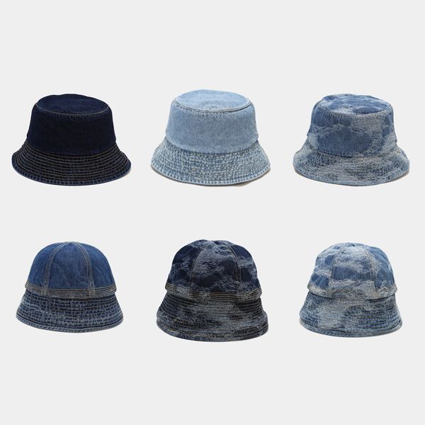 

denim bucket hats for women sun beach hat teens girls stingy brim summer fisherman's caps upf 50+, Blue;gray