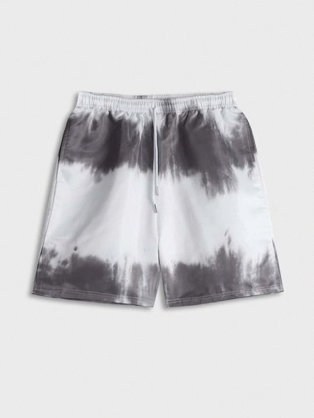 

romwe guys tie dye drawstring shorts j9de#, White;black