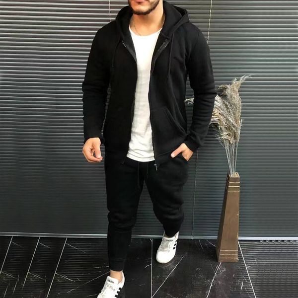 

designer mens tracksuits autumn and winter sportswear men's wool technology solid color fashion casual suit hooded cardigan jacket soli, Gray
