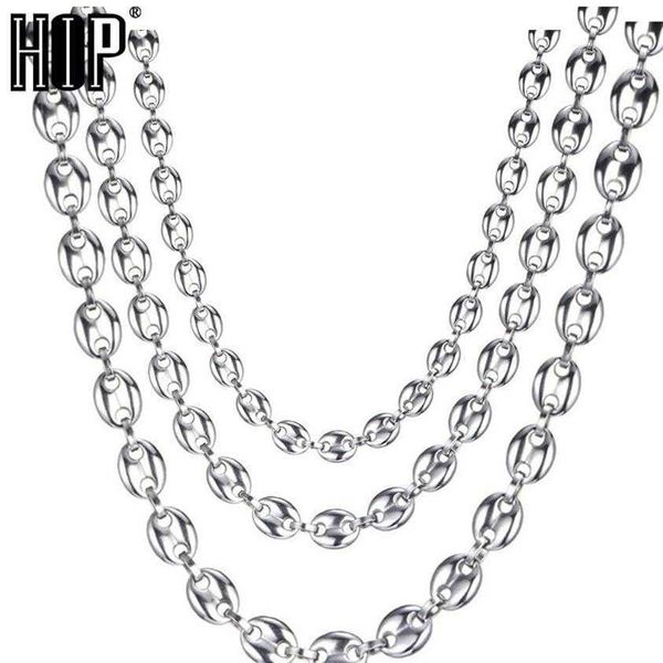 

hop hip width 7mm 9mm 11mm silver stainless steel gold silver coffee beans link chain necklace chain for men jewelry225q
