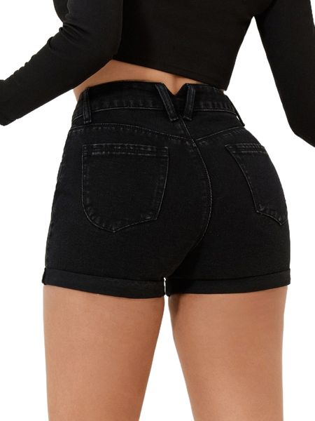 

petite solid slant pocket zip fly denim shorts 53x3#, White;black