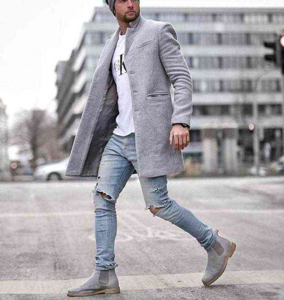 

men's wool & blends retro woolen jacket men casual single breasted pocket overcoat autumn winter long sleeve male outerwearmen's t, Black