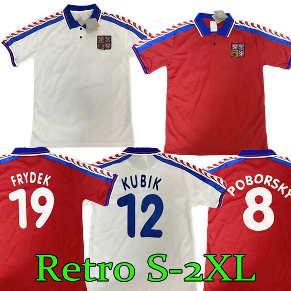 

1996 czech republic retro soccer jersey #18 novotny #8 poborsky home red away white football shirt #4 nedved, Black;yellow