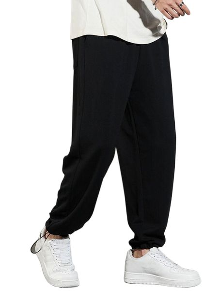 

men solid drawstring hem sweatpants s7sk#, Black