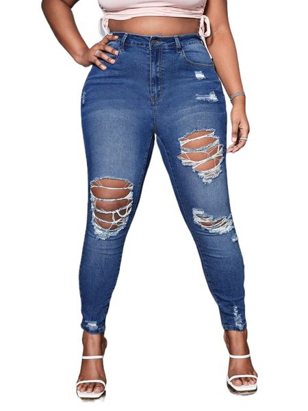 

premium plus ripped cat whisker skinny jeans v8my#, Blue