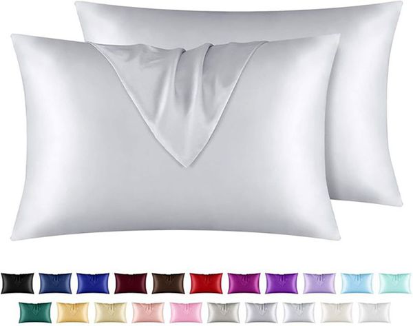 Travesseiro de cetim de seda envelope de envelope travesseiro de gelo sedas de gelo amigável a almofada de travesseiro de travesseiro suprimentos de cama 19 cores sólidas