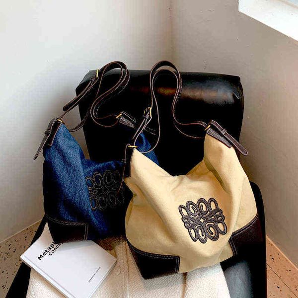 

bolso de mano de lona para mujer, bandolera de gran capacidad con patrÃ³n geomÃ©trico retro, informal, a la moda, 220509