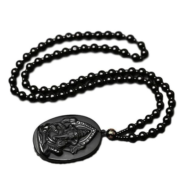 Anhänger-Halsketten, Ganesha, schwarzer Obsidian, geschnitzter Ganesh-Elefant, Glücksanhänger, kostenlose Halskette, feiner Kristallschmuck