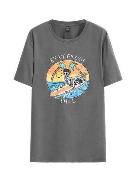 

x ramoniskull men skeleton & palm tree print tee d2tj#, White;black