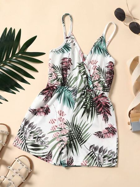 

toddler girls tropical print cami romper she, Blue