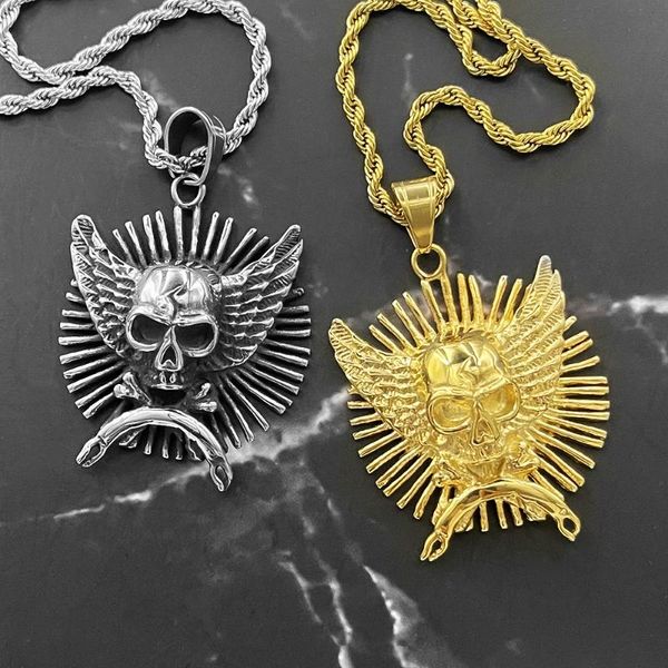 Kolye Kolyeler Paslanmaz Çelik Kötü Oni Noh Hannya Maske Kanadı Kafatası Kolye Cüzdan Konnektörü Charm Cadılar Bayramı Hediye Jewelrypendent