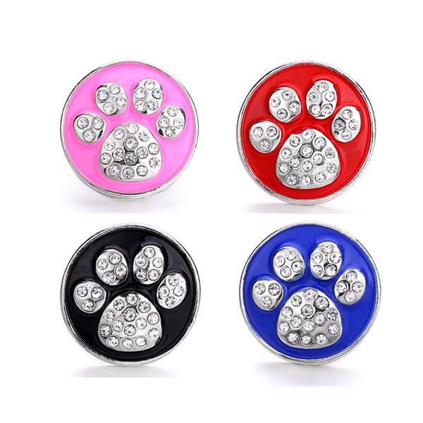 

colorful crystal paw snap button jewelry components oil painting 18mm metal snaps buttons fit bracelet bangle noosa for women men, Blue;slivery
