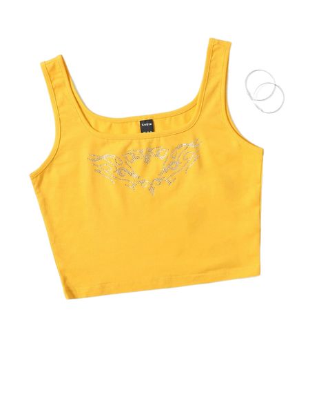 

graphic rhinestone tank e51w#, White