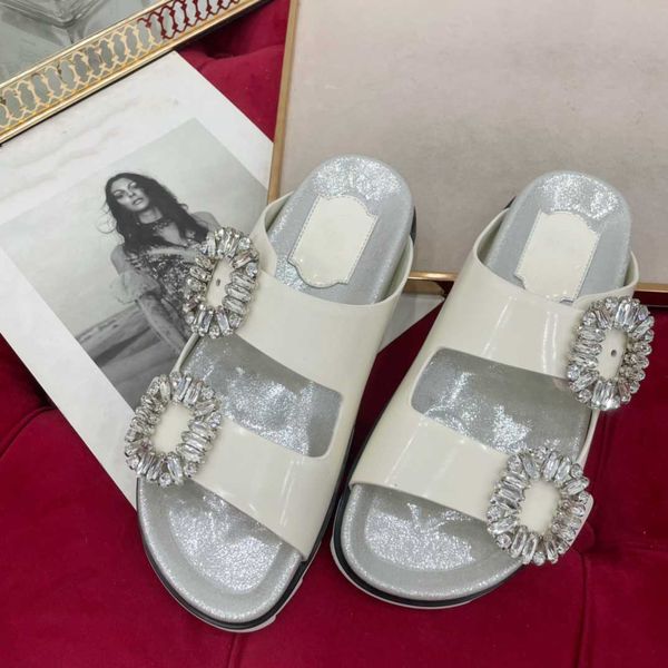

sandals luxury women's slide flat crystal calfskin casual shoes quilted rhinestone walking soft leather summer rubber-soled beach slipp, Black