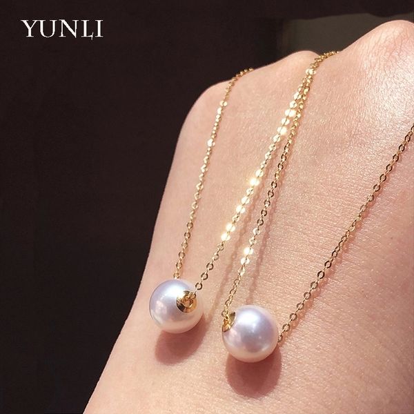 YUNLI Natürliche Süßwasserperle Anhänger Halskette Echt 18K Gold AU750 Kette für Frauen Edlen Schmuck Geschenk