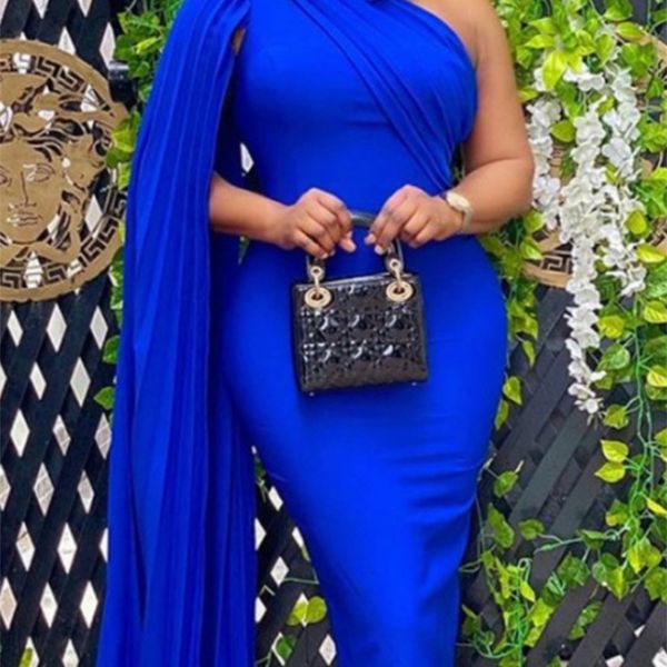 

women party dress blue elegant celebrity one shoulder ruched ribbon bodycon plus size red dinner date out night dresses xl 220601, Black