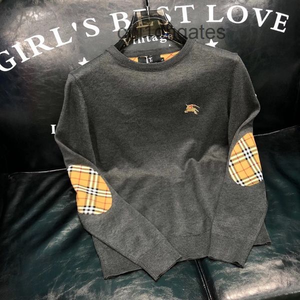 

2022 designer b br coats and hoodie autumn winter new men's slim fitting round neck pullover sweater knitted sweater plaid solid color, White;black