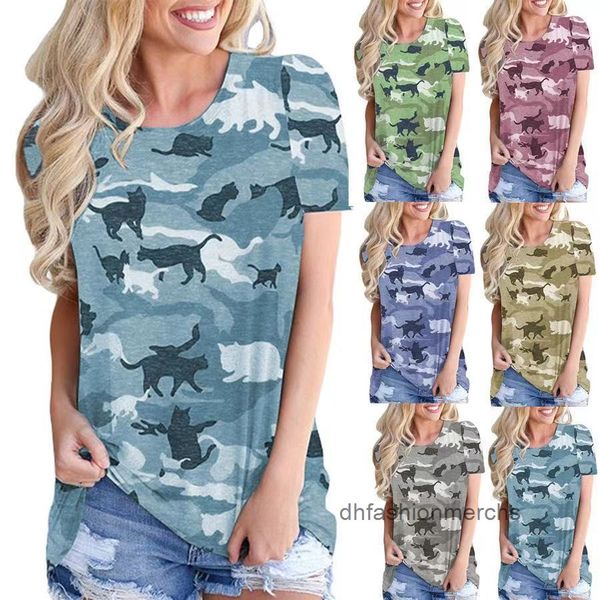 

designer women's t-shirt summer street trendsetter new round neck pullover loose camouflage short sleeve womens clothing, White