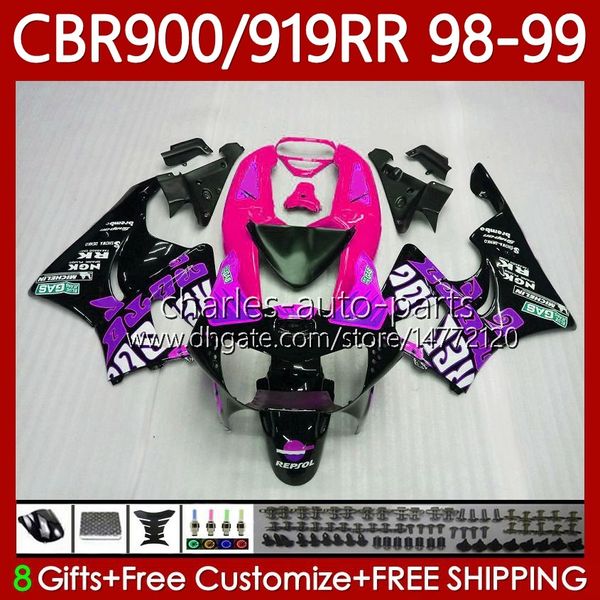 OEM-Körper für Honda CBR900RR CBR919RR CBR 919RR 900RR Pink Purple 98 99 Karosserie 127Nr.169 CBR919 CBR900 RR CBR 900 919 RR CC 1998 1999 900cc 919CC 1998-1999 Verkleidungsset