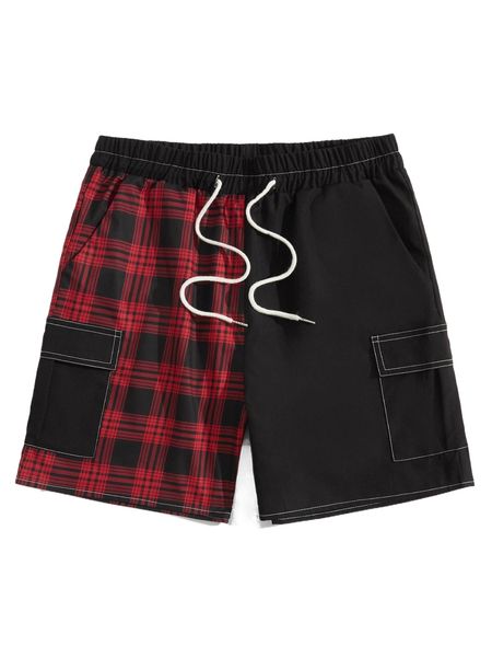 

romwe guys plaid drawstring cargo shorts u99n#, White;black