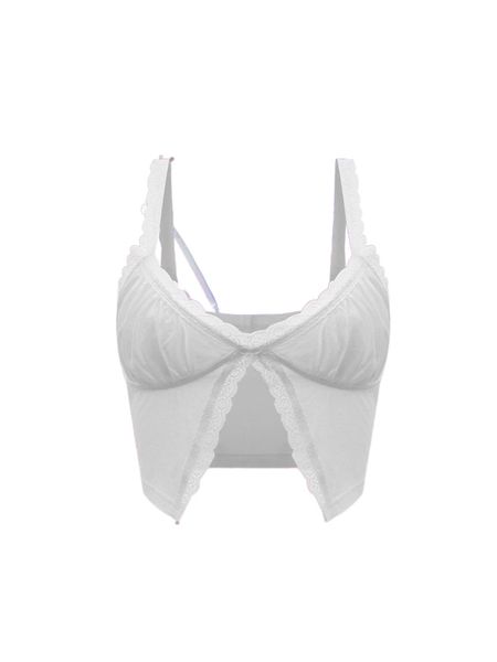 

lace trim split front cami s3un#, White