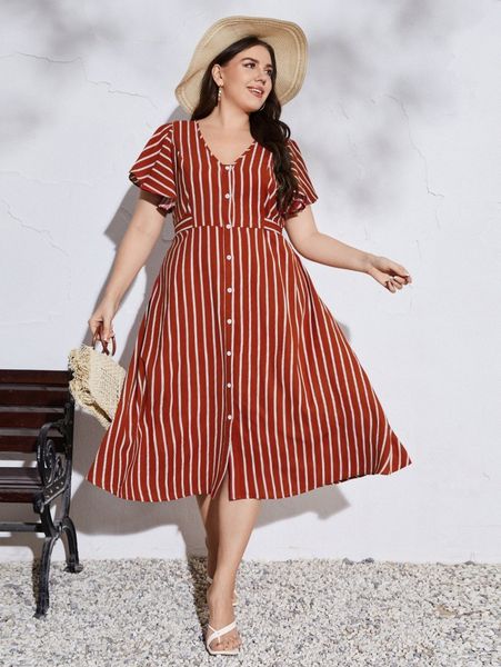 

plus vertical striped butterfly sleeve tie back dress n4fk#, Black