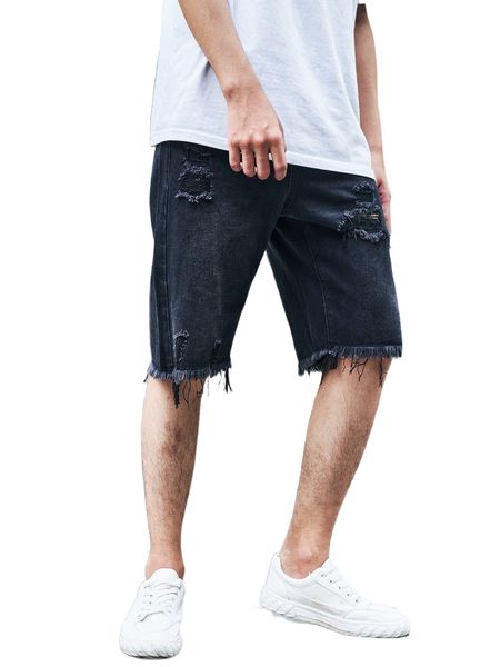 

men ripped raw hem denim shorts o2gu#, White;black