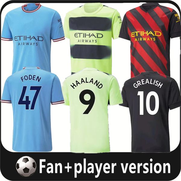 

haaland soccer jersey 22 23 de bruyne phillips mans cities grealish sterling ferran mahrez manchesters foden 2022 2023 men player version fo, Black;yellow
