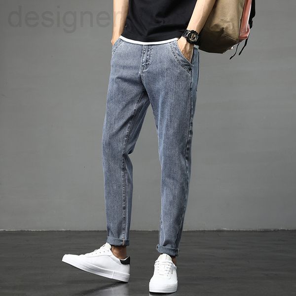 

men's jeans designer spring jeans men's new fashion brand straight tube loose ruffian handsome nine point pants, small foot youth, Blue