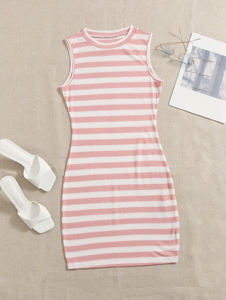 

striped pattern rib-knit bodycon dress g18p#, Black;gray