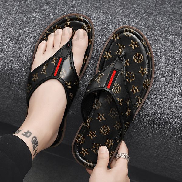 

slippers designer luxury designer slipper summer fashion flowers floral brocade rubber wide flat slide mens beach causal sandals flip flops, Black