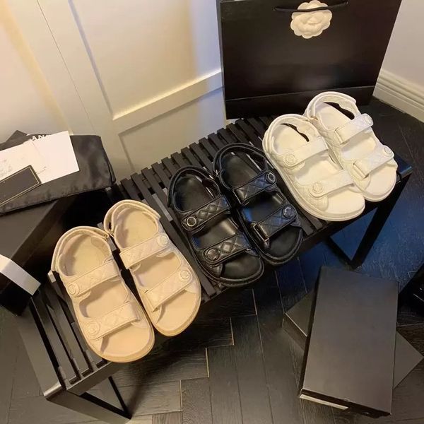 

designer women sandals crystal calf leather casual shoes womens slides quilted platform summer beach slipper size 35-40, Black